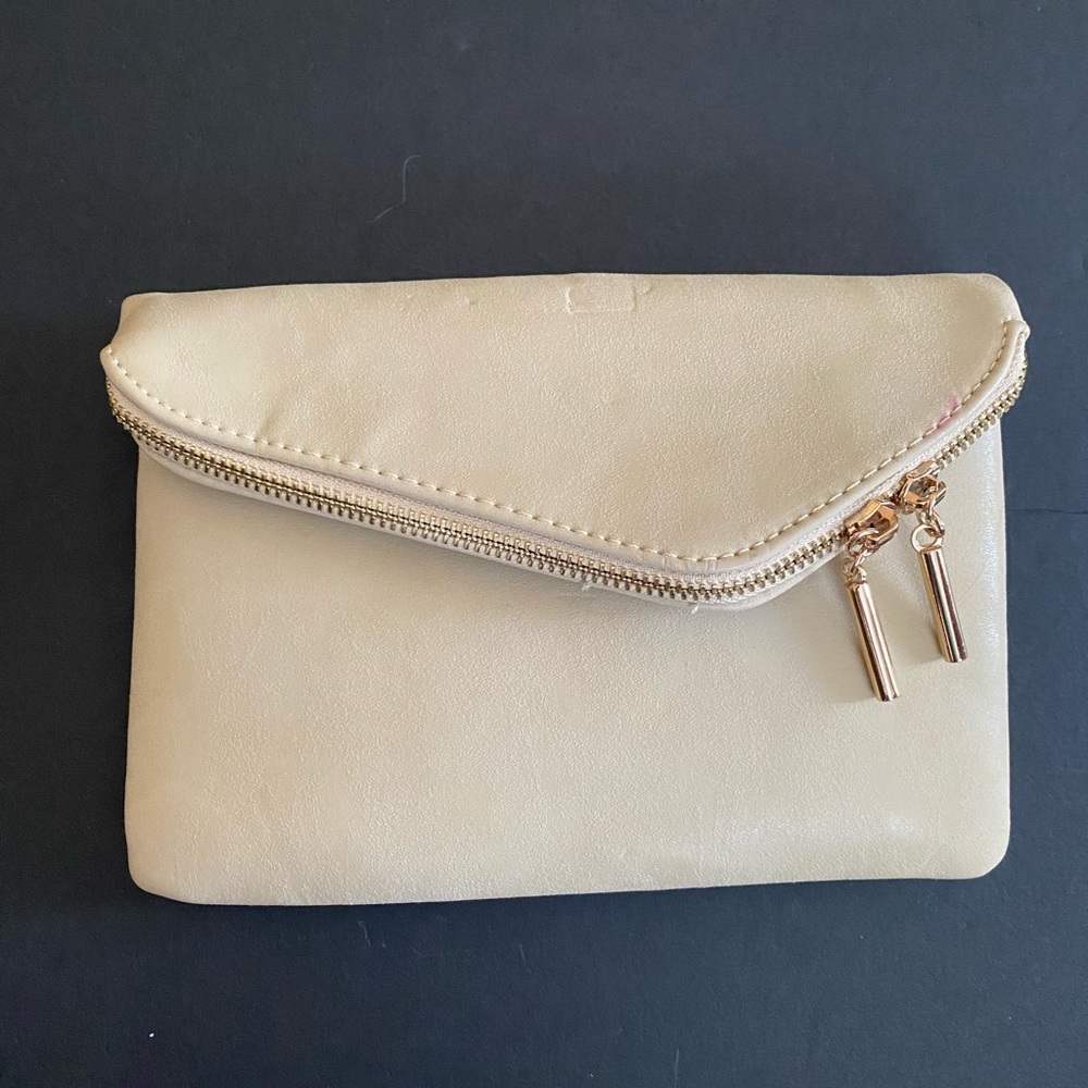 Cream & Gold Envelope Clutch Crossbody Purse women’s